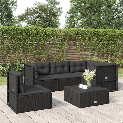 6 Piece Garden Lounge Set With Cushions Black Poly Rattan