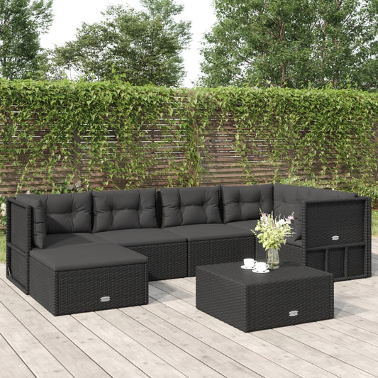 6 Piece Garden Lounge Set With Cushions Black Poly Rattan
