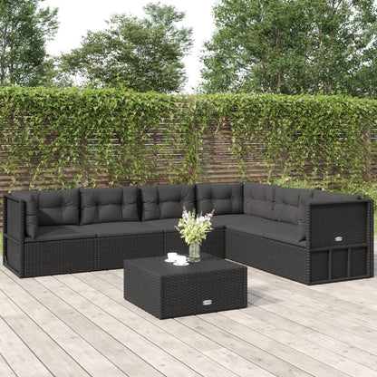 6 Piece Garden Lounge Set With Cushions Black Poly Rattan