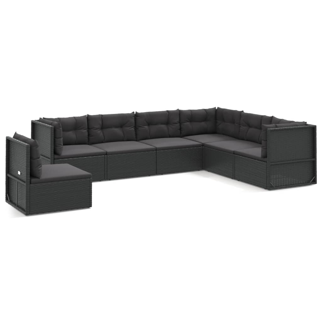 7 Piece Garden Lounge Set With Cushions Black Poly Rattan