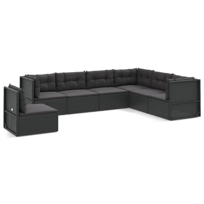 7 Piece Garden Lounge Set With Cushions Black Poly Rattan