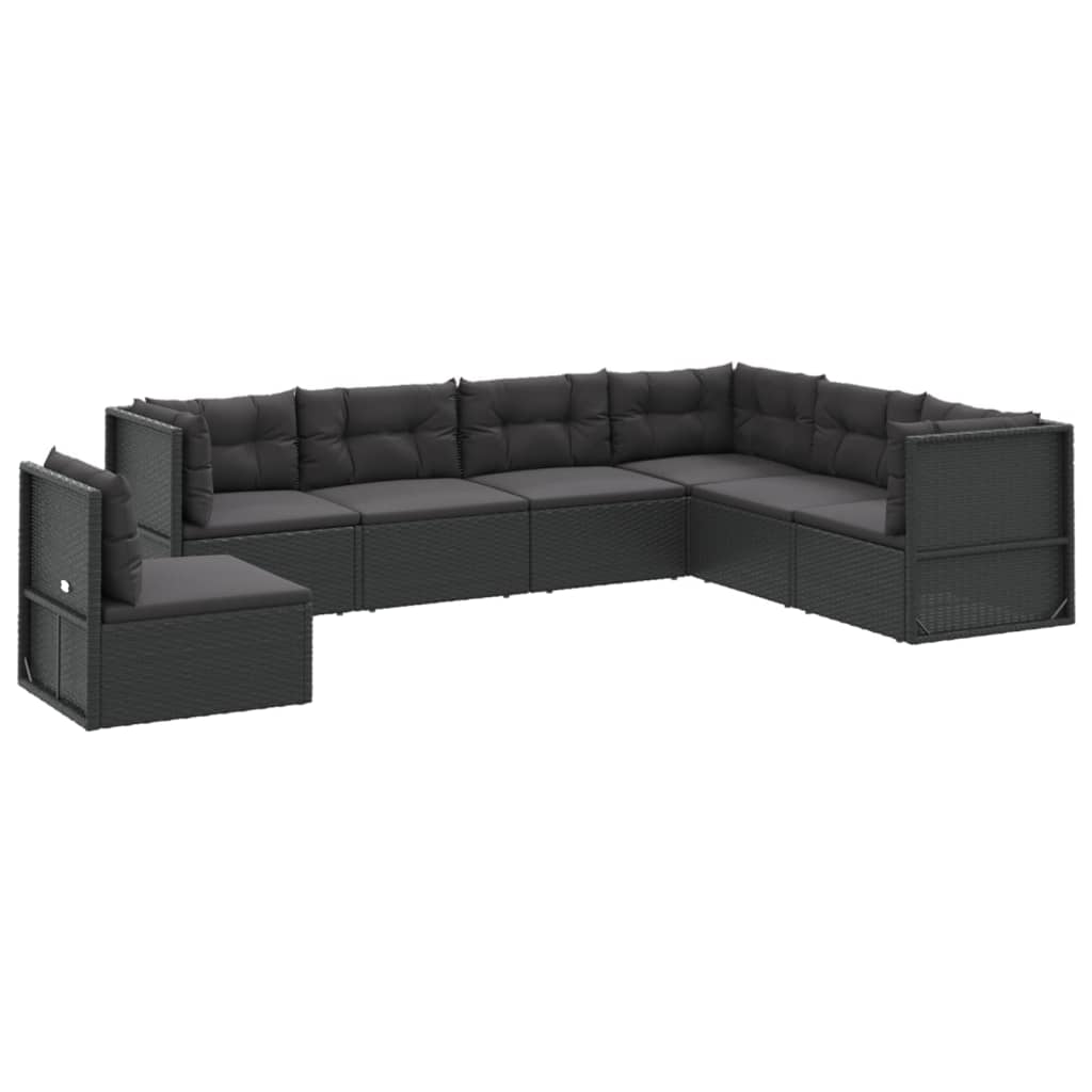 7 Piece Garden Lounge Set With Cushions Black Poly Rattan