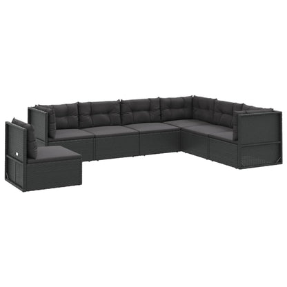 7 Piece Garden Lounge Set With Cushions Black Poly Rattan
