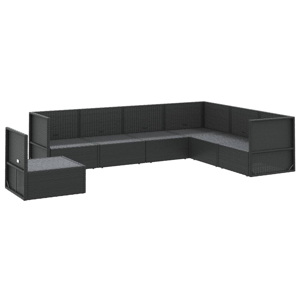 7 Piece Garden Lounge Set With Cushions Black Poly Rattan