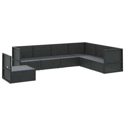 7 Piece Garden Lounge Set With Cushions Black Poly Rattan