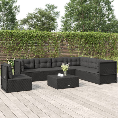 7 Piece Garden Lounge Set With Cushions Black Poly Rattan