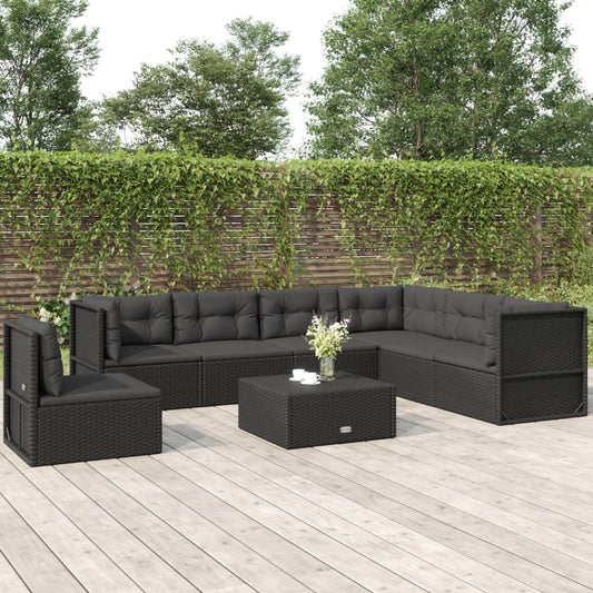 7 Piece Garden Lounge Set With Cushions Black Poly Rattan
