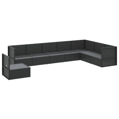 8 Piece Garden Lounge Set With Cushions Black Poly Rattan