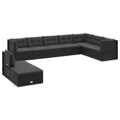 9 Piece Garden Lounge Set With Cushions Black Poly Rattan