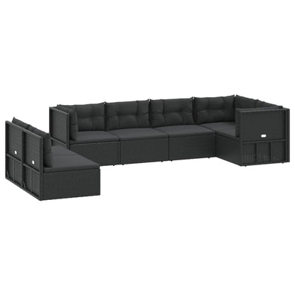 7 Piece Garden Lounge Set With Cushions Black Poly Rattan