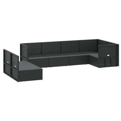 7 Piece Garden Lounge Set With Cushions Black Poly Rattan