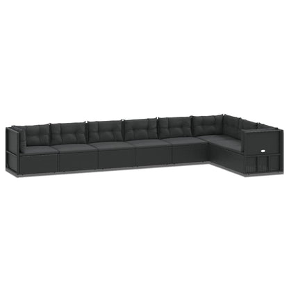 8 Piece Garden Lounge Set With Cushions Black Poly Rattan