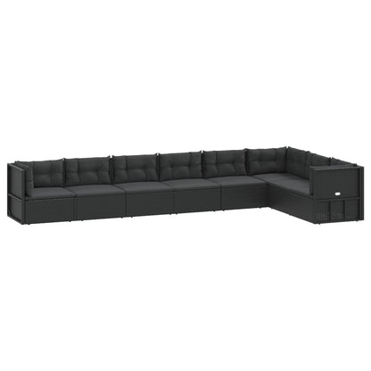 8 Piece Garden Lounge Set With Cushions Black Poly Rattan