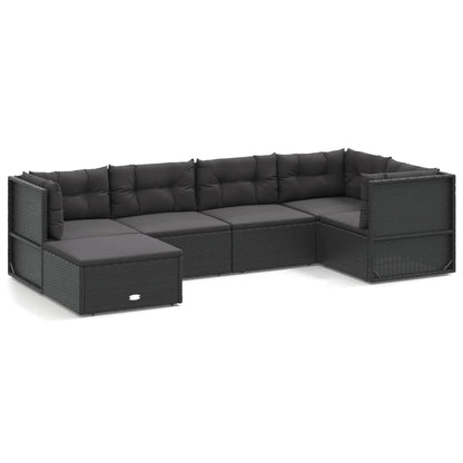 6 Piece Garden Lounge Set With Cushions Black Poly Rattan