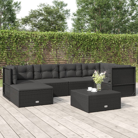 6 Piece Garden Lounge Set With Cushions Black Poly Rattan