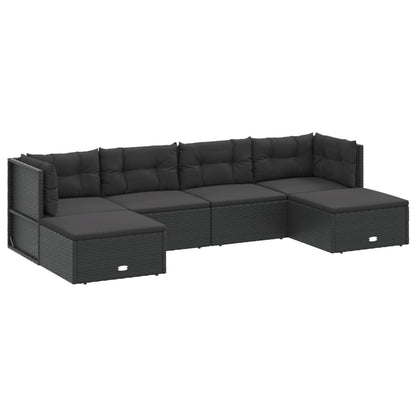 6 Piece Garden Lounge Set With Cushions Black Poly Rattan