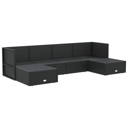6 Piece Garden Lounge Set With Cushions Black Poly Rattan