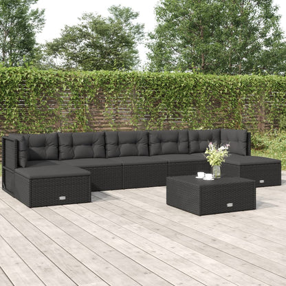 6 Piece Garden Lounge Set With Cushions Black Poly Rattan