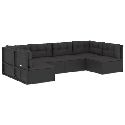 6 Piece Outdoor Sofa Set With Cushions Black Poly Rattan