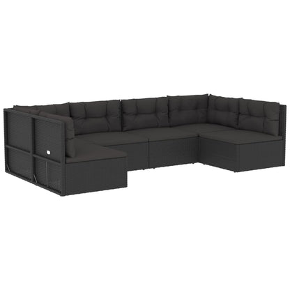 6 Piece Outdoor Sofa Set With Cushions Black Poly Rattan