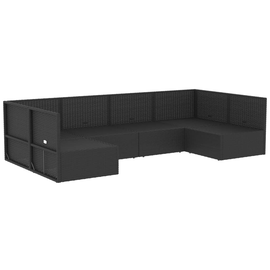 6 Piece Outdoor Sofa Set With Cushions Black Poly Rattan