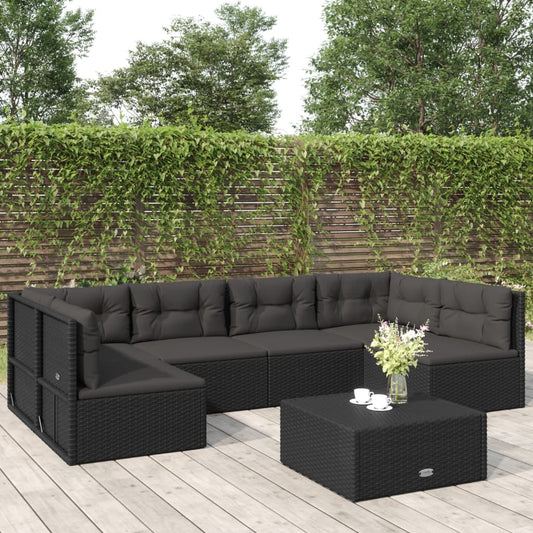 6 Piece Outdoor Sofa Set With Cushions Black Poly Rattan