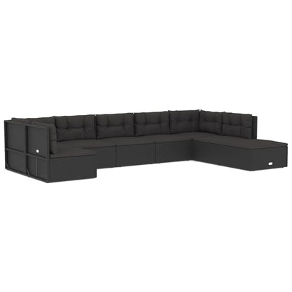 8 Piece Outdoor Sofa Set With Cushions Black Poly Rattan