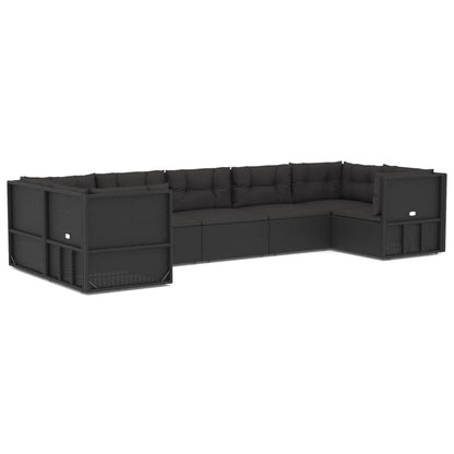 7 Piece Outdoor Sofa Set With Cushions Black Poly Rattan