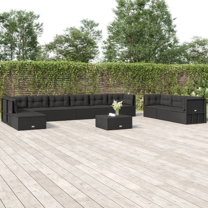 10 Piece Outdoor Sofa Set With Cushions Black Poly Rattan