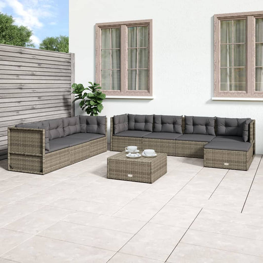 8 Piece Garden Lounge Set With Cushions Grey Poly Rattan