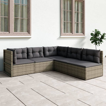 5 Piece Garden Lounge Set With Cushions Grey Poly Rattan