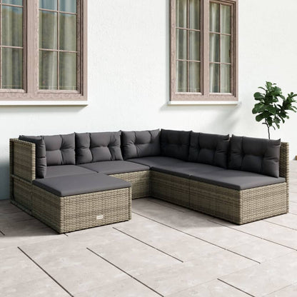 5 Piece Garden Lounge Set With Cushions Grey Poly Rattan