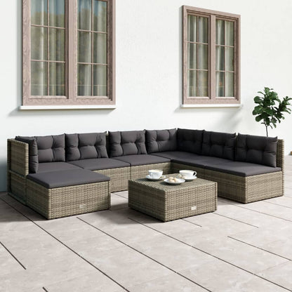 5 Piece Garden Lounge Set With Cushions Grey Poly Rattan