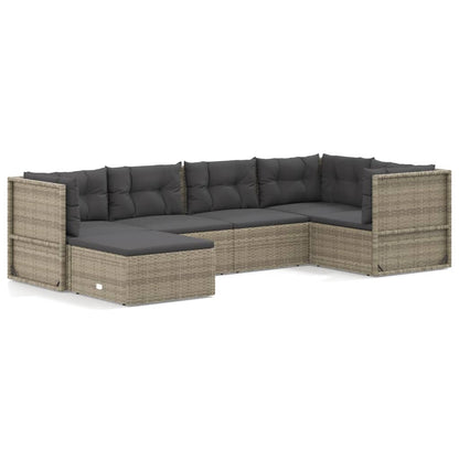 6 Piece Garden Lounge Set With Cushions Grey Poly Rattan