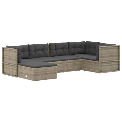 6 Piece Garden Lounge Set With Cushions Grey Poly Rattan