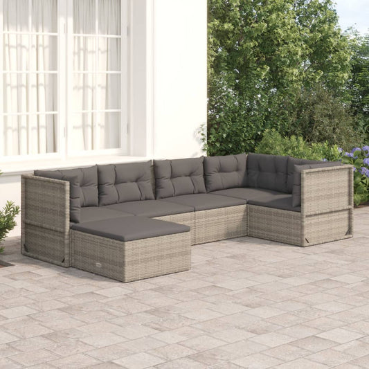 6 Piece Garden Lounge Set With Cushions Grey Poly Rattan