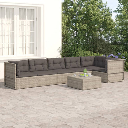 6 Piece Garden Lounge Set With Cushions Grey Poly Rattan