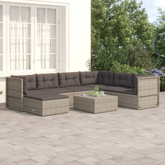7 Piece Garden Lounge Set With Cushions Grey Poly Rattan