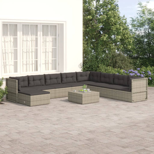 9 Piece Garden Lounge Set With Cushions Grey Poly Rattan