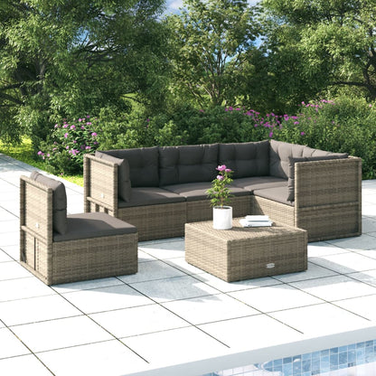 6 Piece Garden Lounge Set With Cushions Grey Poly Rattan