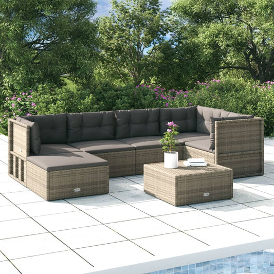 6 Piece Garden Lounge Set With Cushions Grey Poly Rattan