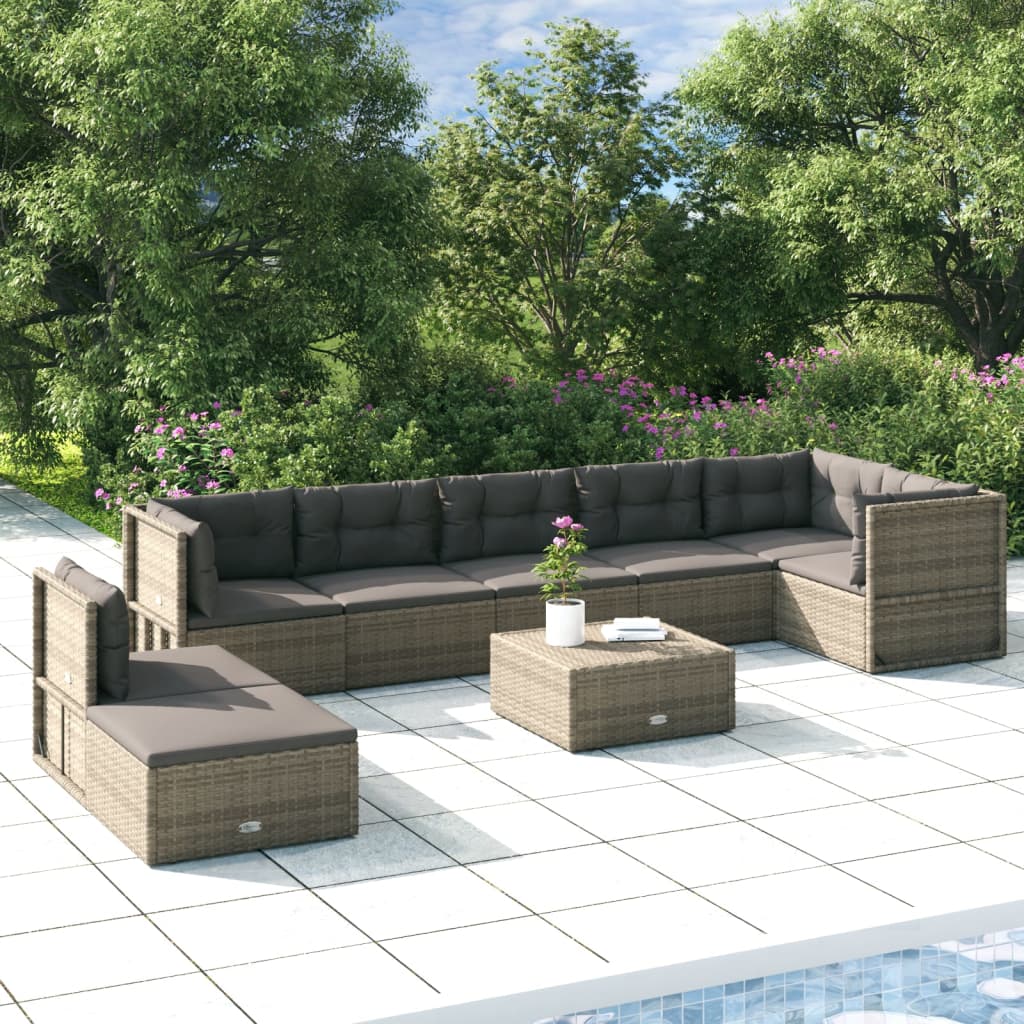 6 Piece Garden Lounge Set With Cushions Grey Poly Rattan