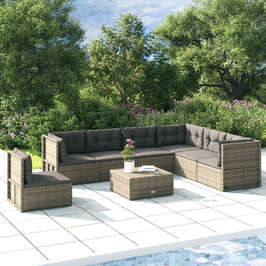 7 Piece Garden Lounge Set With Cushions Grey Poly Rattan