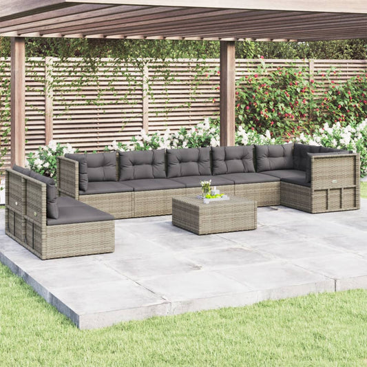 8 Piece Garden Lounge Set With Cushions Grey Poly Rattan