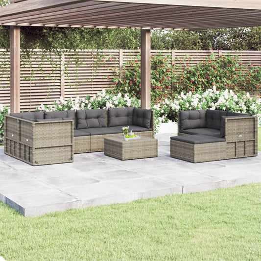 8 Piece Garden Lounge Set With Cushions Grey Poly Rattan