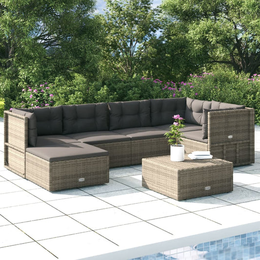 6 Piece Garden Lounge Set With Cushions Grey Poly Rattan