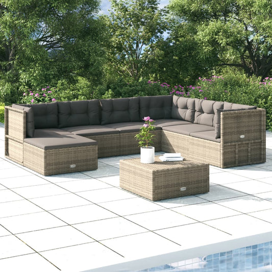 7 Piece Garden Lounge Set With Cushions Grey Poly Rattan