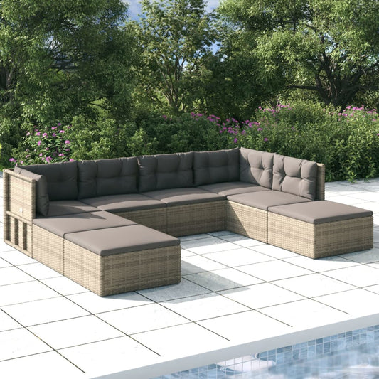 8 Piece Garden Lounge Set With Cushions Grey Poly Rattan