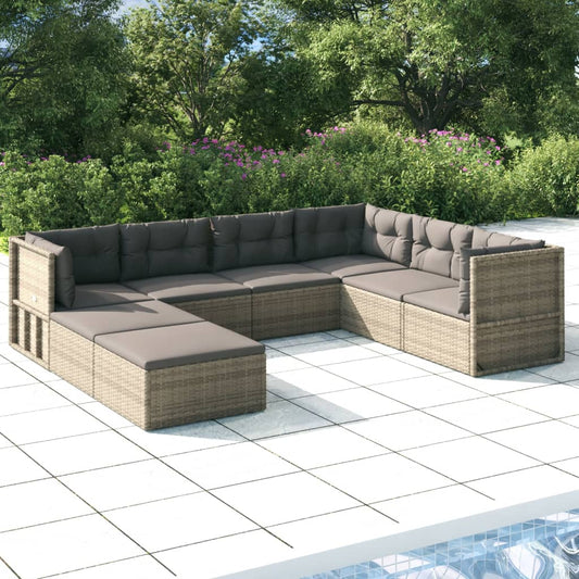 8 Piece Garden Lounge Set With Cushions Grey Poly Rattan
