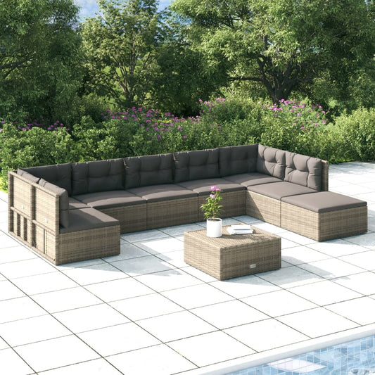 8 Piece Garden Lounge Set With Cushions Grey Poly Rattan